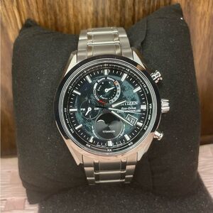 Citizen Tsuki-Yomi A-T Eco-Drive Green Dial Titanium Mens Watch BY1010-57L